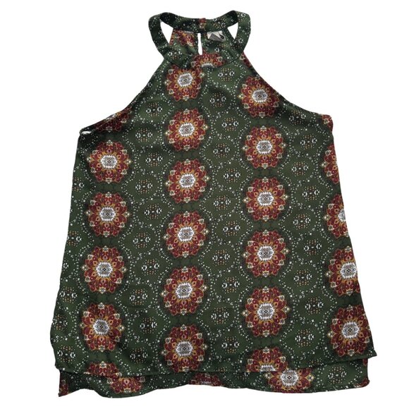 Paper Crane Tops - Paper Crane Sleeveless Keyhole Back Top Olive Green High Lo Boho Size Large